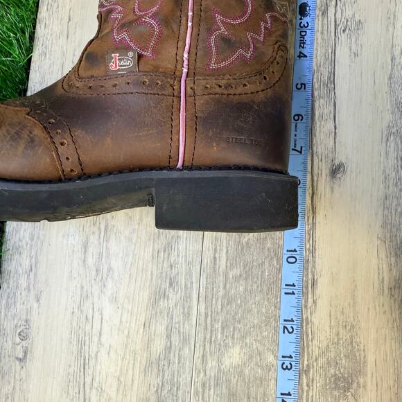 Justin Women - Size 9B - Gypsy Brown / Pink Steel Toe Cowboy Boots WKL9980 - Picture 9 of 10